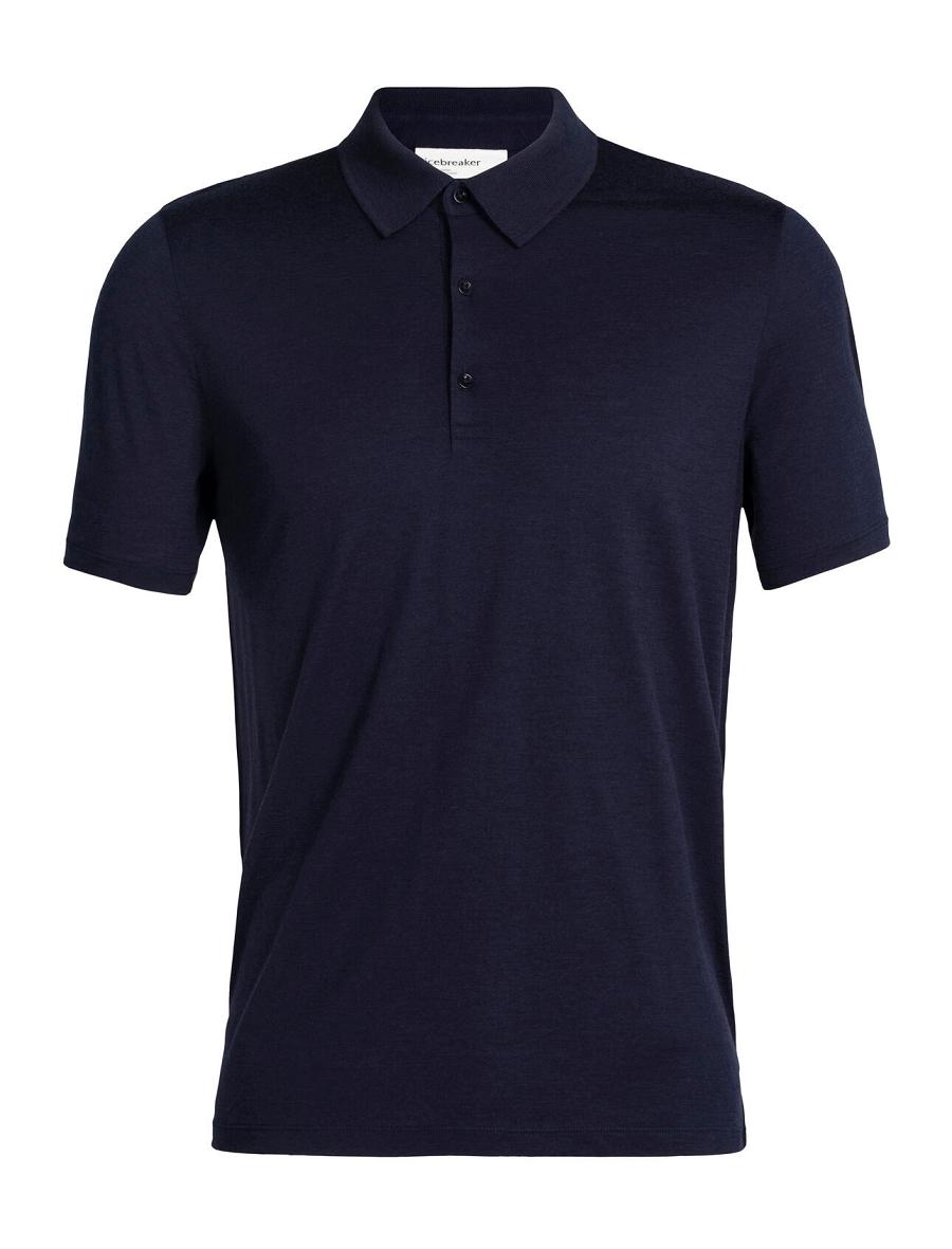 Men's Icebreaker Merino Tech Lite II Short Sleeve Polo T Shirts Midnight Navy | CA 1787HAPK